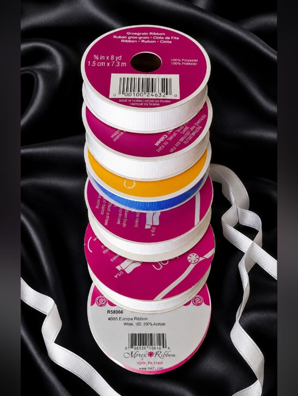 🎀 White Grosgrain Ribbon Lot – 6 Spools – Craft & Sewing Ribbon 🎀